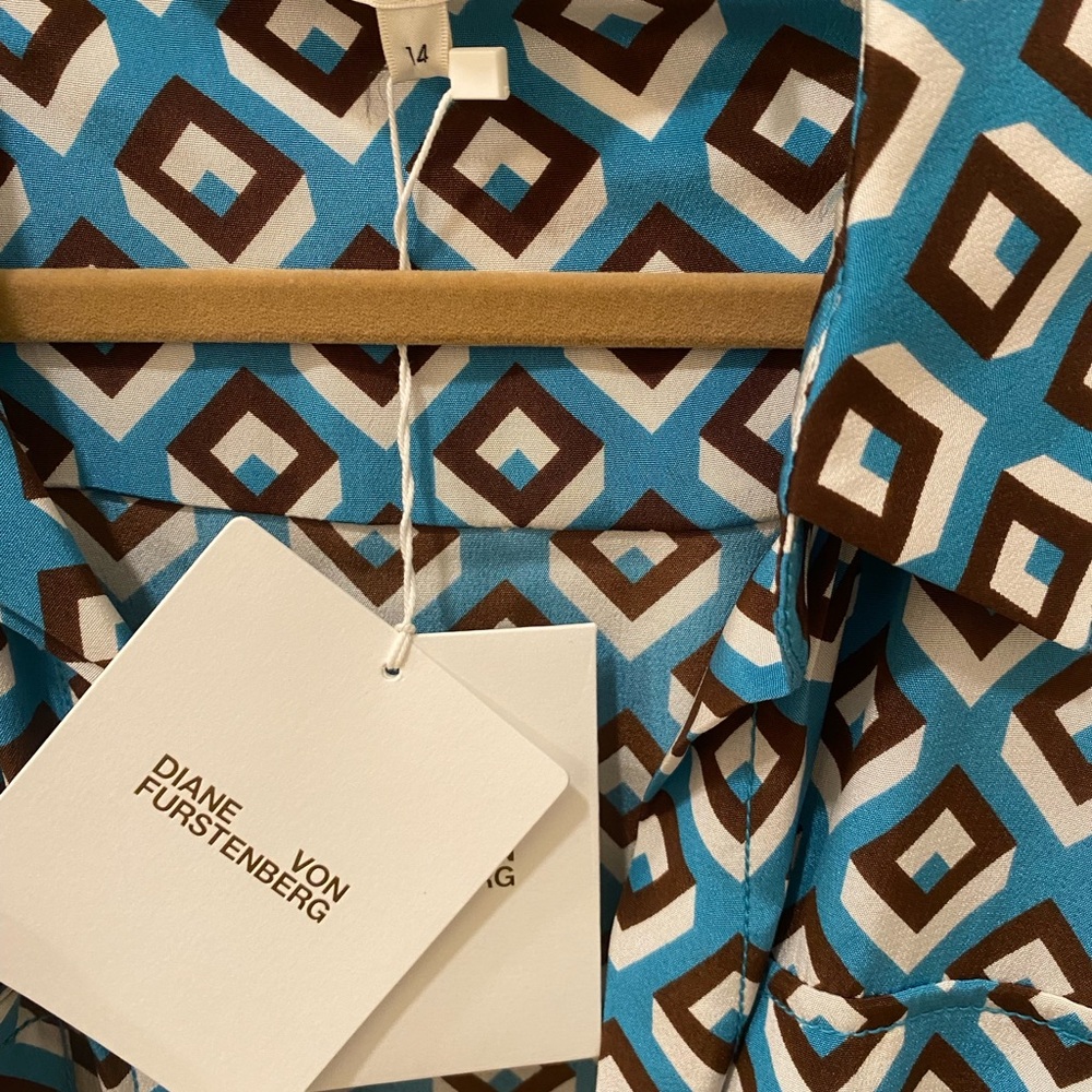 Diane Von Furstenberg Jumpsuit in Diamond Squares Coastal Size 14 - Picture 4 of 5
